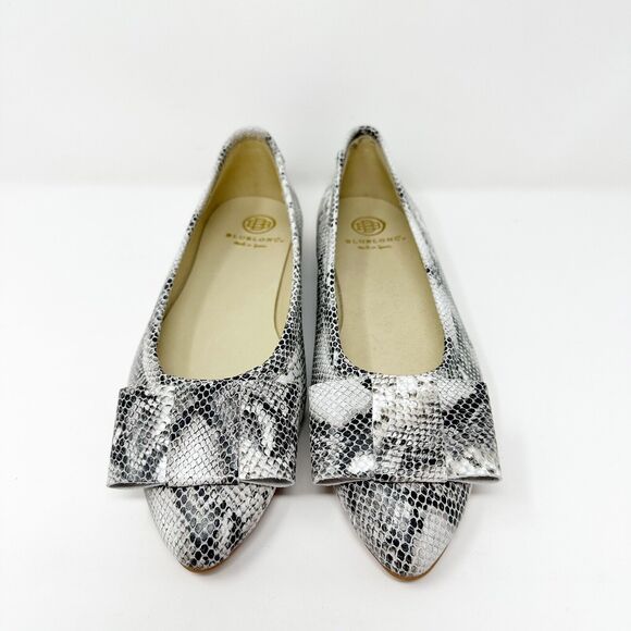Blublonc Womens Snakeskin Print Leather Flats 35 Made In Spain Bow Detail US 5 - Picture 4 of 13